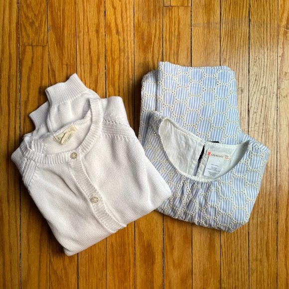 Crewcuts Blue/White Dress & Olive Juice Cardigan,  size 12 - Picture 2 of 12